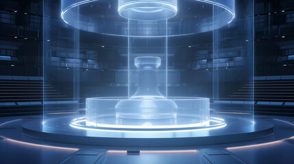 Glass Futuristic Cylinder Scene with Chair