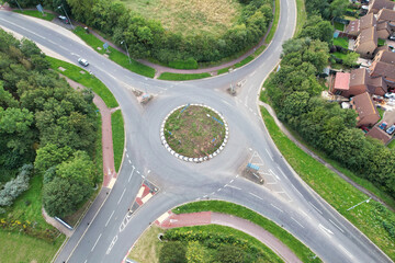 High Angle Footage of British Roads and Traffic Passing Through Milton Keynes City of England Great Britain of UK. Aerial Footage Was Captured with drone's camera on August 21st, 2023 