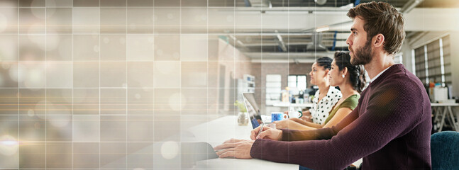 Seminar, workshop and space with a business team in the office together for learning or development. Meeting, crowd or audience with an employee group in the workplace for a training presentation