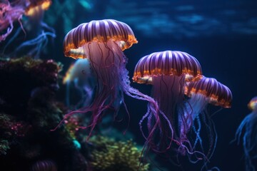 Fototapeta na wymiar Colorful jellyfish floating in water