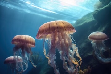 Fototapeta na wymiar Colorful jellyfish floating in water