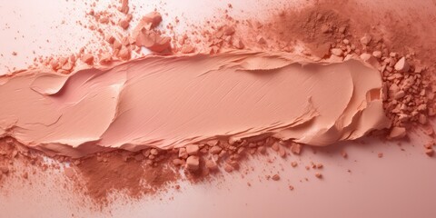 Bronzer or blusher and compact powder beige pink nude smudge pink isolated background - obrazy, fototapety, plakaty