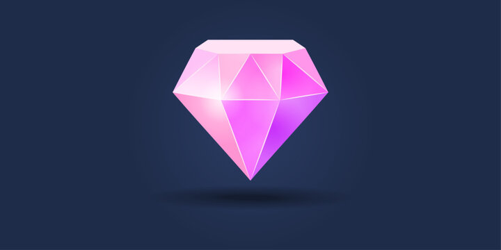 Vector pink gem. Can be isolated, pink diamond gem on a blue background.