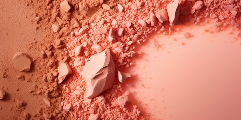 Bronzer or blusher and compact powder beige pink nude smudge pink isolated background - obrazy, fototapety, plakaty