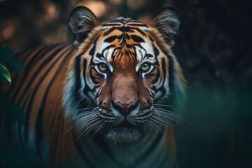 Naklejka premium Angry tiger,Sumatran tiger (Panthera tigris sumatrae) beautiful animal and his portrait.