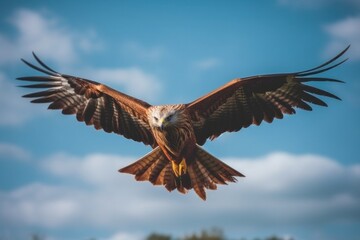 Fototapeta premium bald eagle soaring against clear blue alaskan sky
