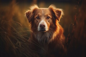 Beautiful golden retriever portrait, dog in nature