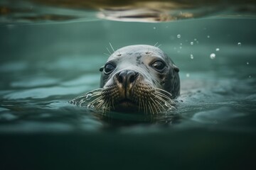 Fototapeta premium Antarctic fur seal pups (Arctocephalus gazella), playing underwater in Stromness Harbor, South Georgia, South Atlantic, Polar Regions