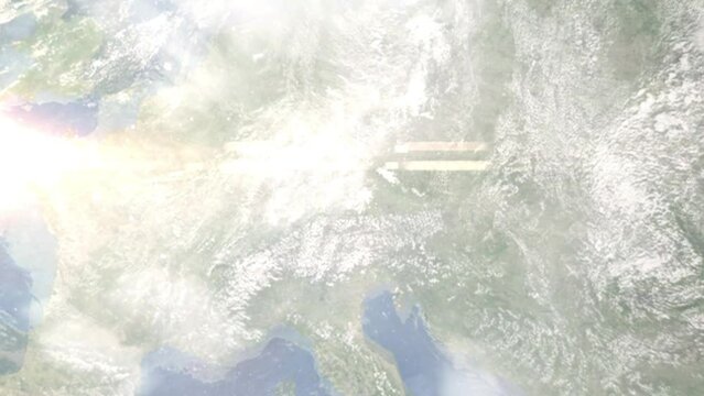 Zoom in from space and focus on Erding, Germany. 3D Animation. Background for travel intro. Elements of this image furnished by NASA	