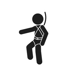 Isolated illustration of man wearing rope and body harness while climbing up, for safety intruction, high danger, industrial protection alert sign