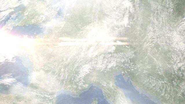Zoom in from space and focus on Tuttlingen, Germany. 3D Animation. Background for travel intro. Elements of this image furnished by NASA	