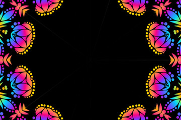 Beautiful colourful caleidoscope gradient flower art batik ethnic dayak borneo pattern background 