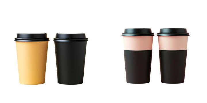 Black coffee cups on a transparent background paper cup for take away or to go space for design