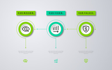 Infographic design template.Mission Vision and Values of company.Banner Template.