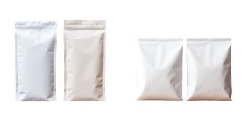 transparent background white blank paper packages mockup Front and back sides shown in high resolution photo