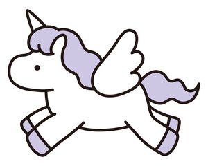 羽根のはえたかわいいユニコーンのベクターイラストアイコン