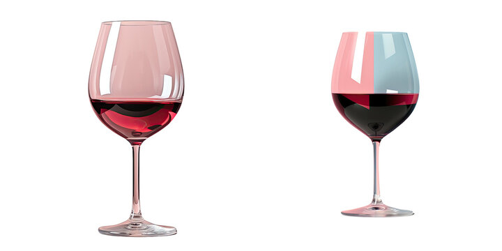 Red wine in a wine glass placed on a transparent background