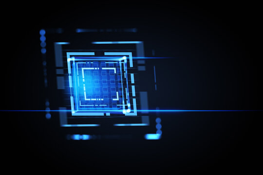 Hardware digital processor circut hologram. Tech concept.