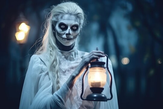 Halloween. Scary zombie on cemetery