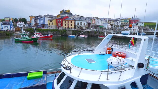 Fishing boats in the fishing port of Puerto de Vega. Navia Council. Asturias. Cantabrian Sea. Spain. Europe