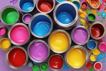 colorful paint in cans