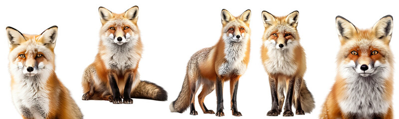 Fototapeta premium Set of Red Fox illustration isolated on white transparent background, PNG , Generative AI