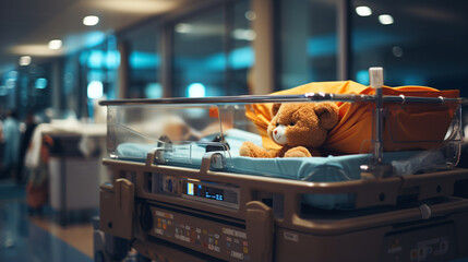 Hospital crib for newborn baby. - obrazy, fototapety, plakaty