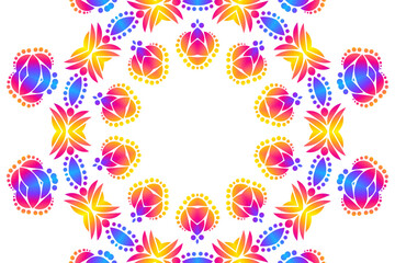 Beautiful colourful caleidoscope gradient flower art batik ethnic dayak borneo pattern background 