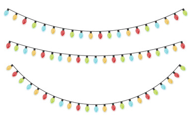 Fototapeta premium Light bulbs lights isolated on transparent background. Garlands glowing with light Christmas lights. 