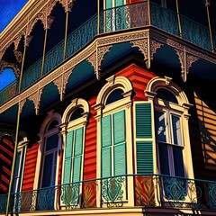 Louisiana Architecture: Vibrant Patterns of New Orleans - obrazy, fototapety, plakaty