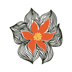 Linear whimsical flower. Hand drawn organic illustration. Vector isolated on white background.