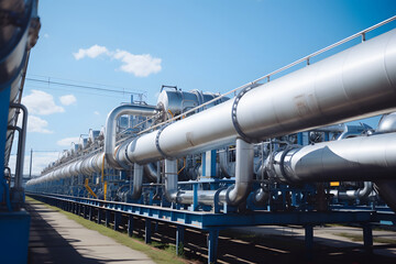 industrial pipelines around an area on a sunny day. close up