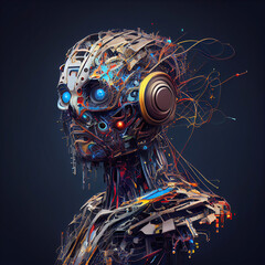 ai generated illustrution Portrait of cyborg robot head.