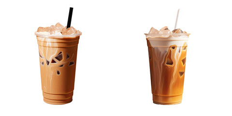 Takeaway cup with iced coffee on transparent backgrounden background including clipping path