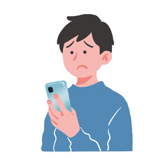 スマートフォンを見て困った表情を浮かべている男性