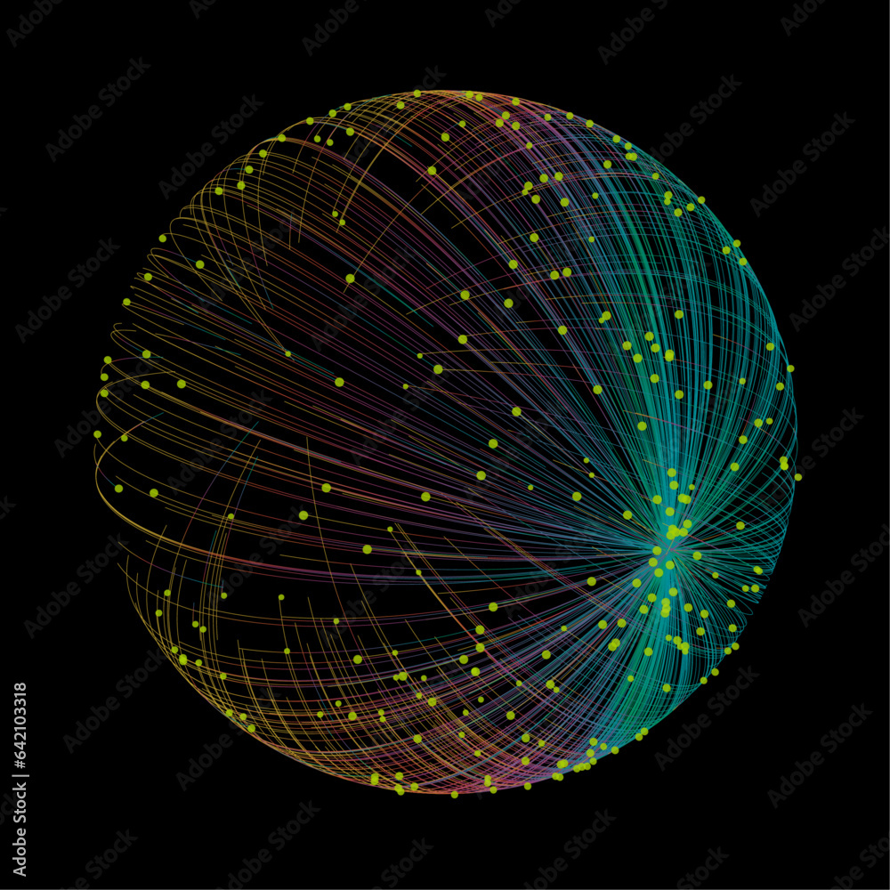 Wall mural futuristic vector sphere composed of particles and connecting lines, representing network connection