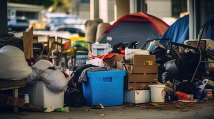 Homeless tent camp on a city street