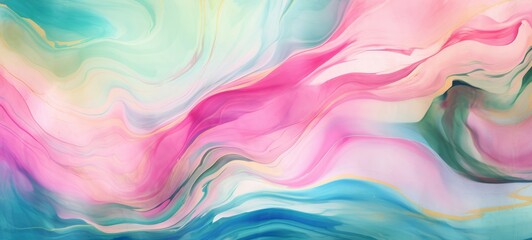 Abstract marble marbled ink watercolor liquid fluid painted painting texture background banner illustration - Bue pink green swirls gold painted splashes