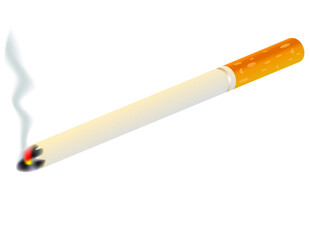 Smoking cigarette closeup isolated