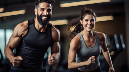 Fototapeta na wymiar Portrait of sports man and woman training together in a gym