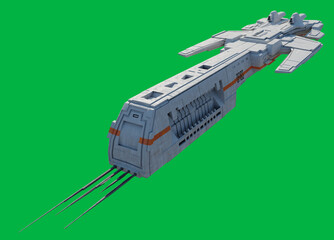 Space Ship with White and Orange Colour Scheme on Green Screen Background - Front View, 3d digitally rendered science fiction illustration © Algol