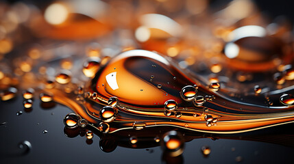 Oil bubbles background, bubbling drops of gold liquid