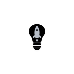 Light bulb and rocket logo icon template on white background. Creative idea rocket logo design