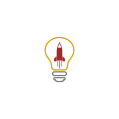 Light bulb and rocket logo icon template on white background. Creative idea rocket logo design