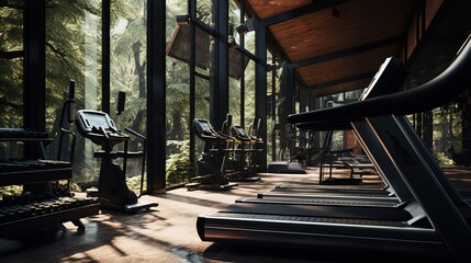 Modern gym with running tracks. Created with Generative Ai technology.