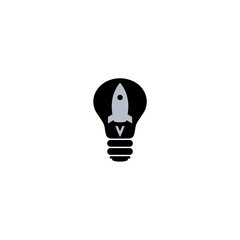 Light bulb and rocket logo icon template on white background. Creative idea rocket logo design