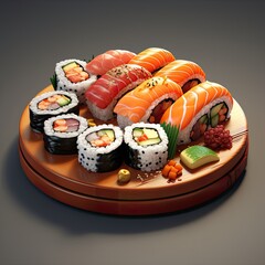Sushi rolls set of traditional japanese food on black background