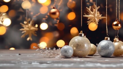 Fototapeta premium Christmas decoration with colorful ball and light background