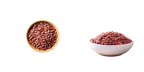 Red beans in white bowl on cork board transparent background