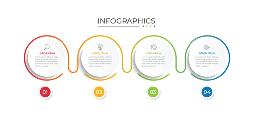 Business infographic thin line process with circle template design with icons and 4 options or steps.